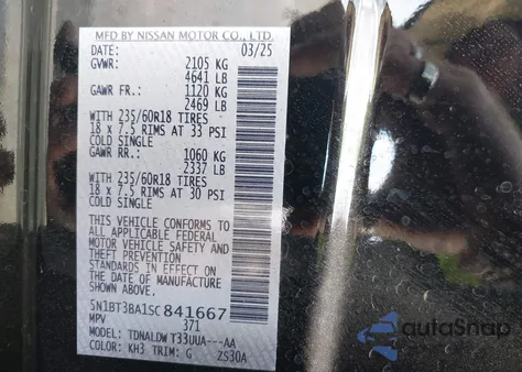 2025 Nissan Rogue Sv Fwd from USA, damaged, VIN 5N1BT3BA1SC841667